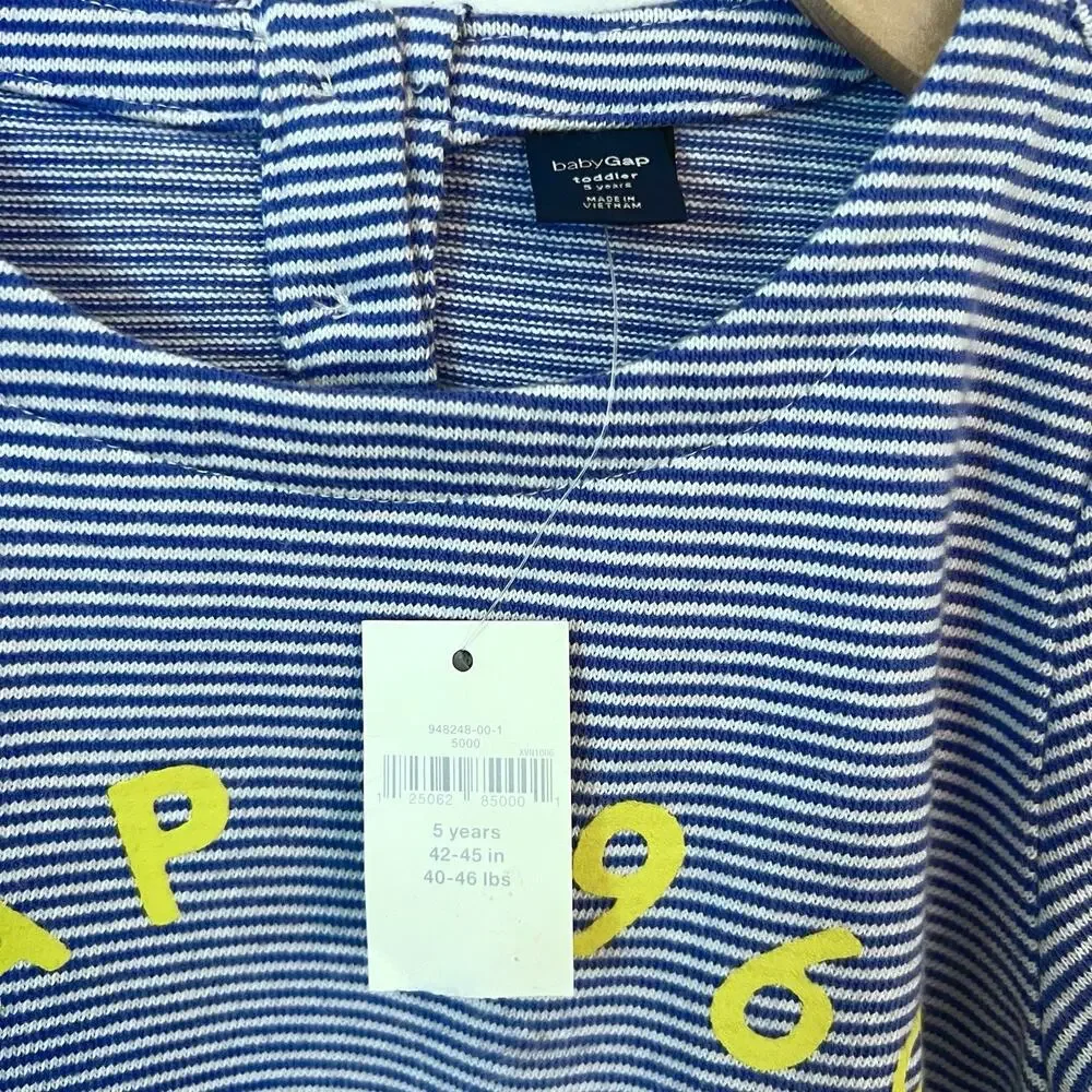 Gap Kids Long Sleeve Striped Shirt NWT Size 5 Blue White Cotton Kangaroo Pocket